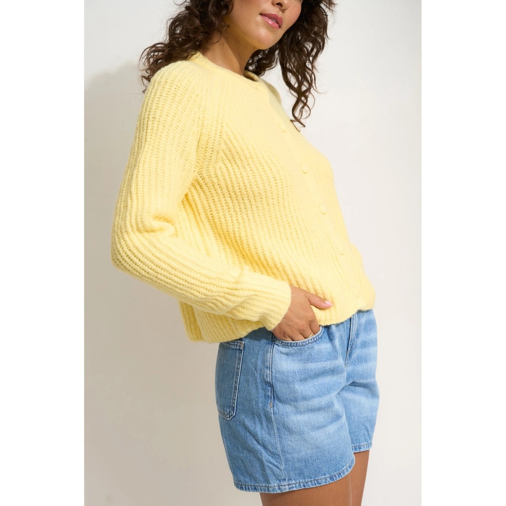 Callahan Knitwear Womens Yellow Ribbed Button Front Cardigan Sweater Size‎ S
